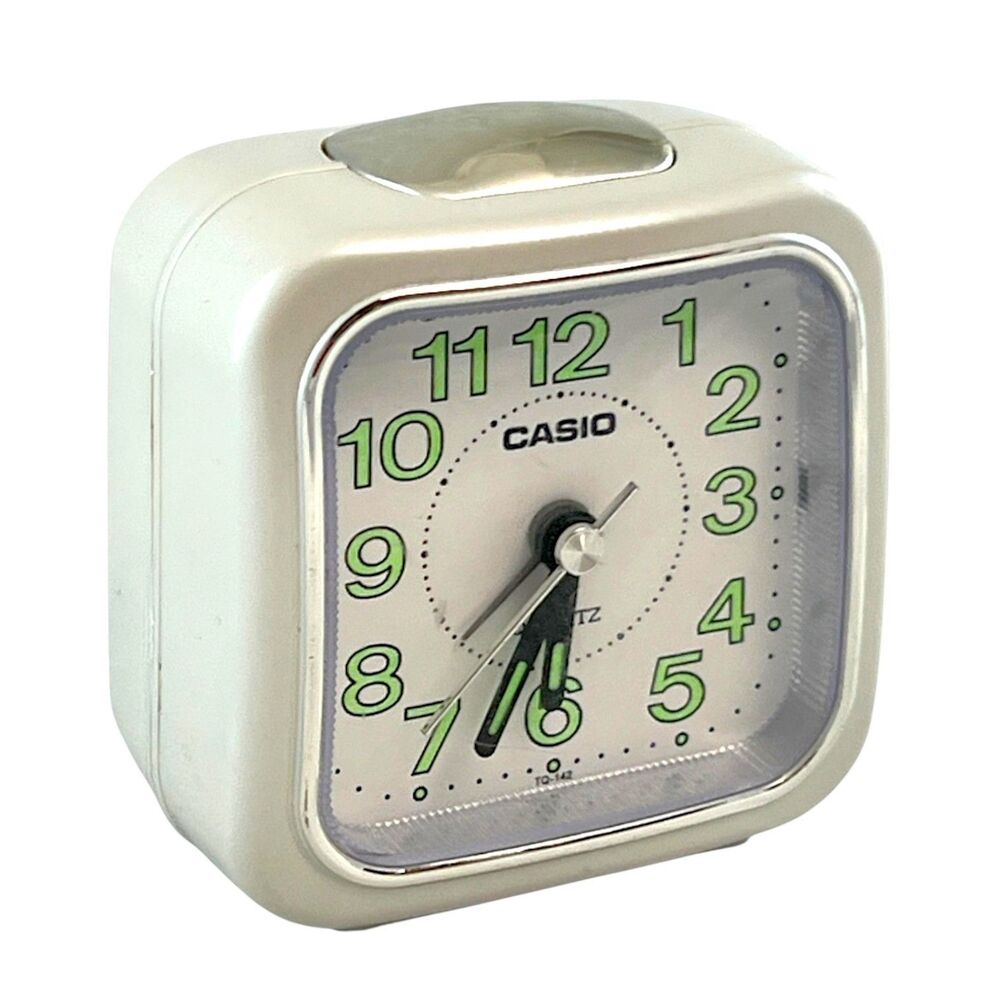 Casio TQ-142 Analog Alarm Clock White Tested Working